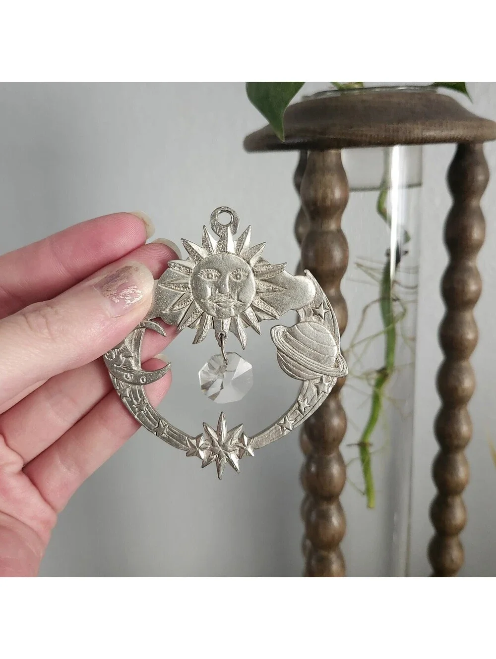 Vintage Celestial Ornament Pewter Whispering Winds Sun Moon Planets Stars